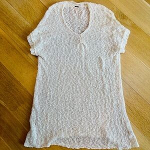 Free People Cream Open Knit V-Neck Tunic